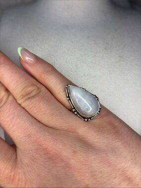 Teardrop Moonstone Silver Ring in White